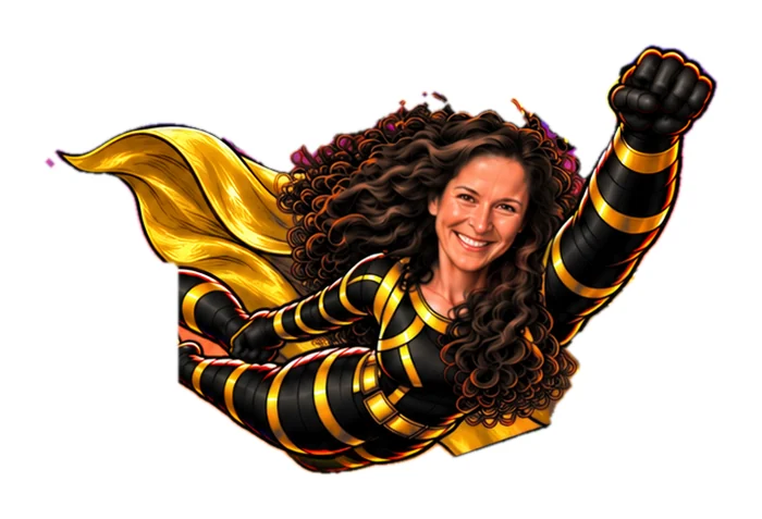 Jenny as a superhero sticker